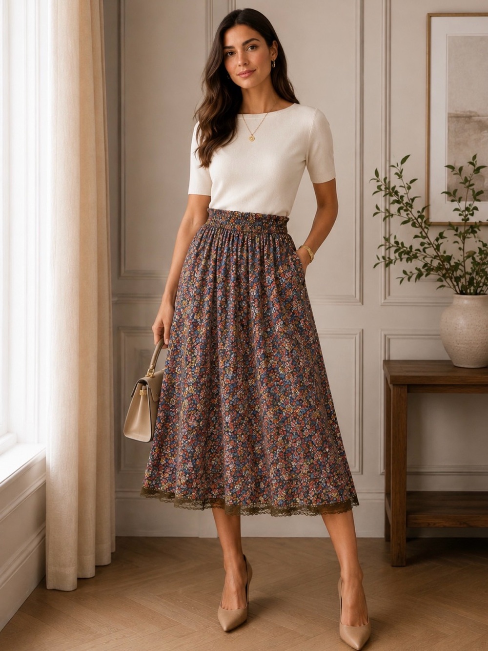Vintage Aunt Abigail’s Attic Floral Midi Skirt